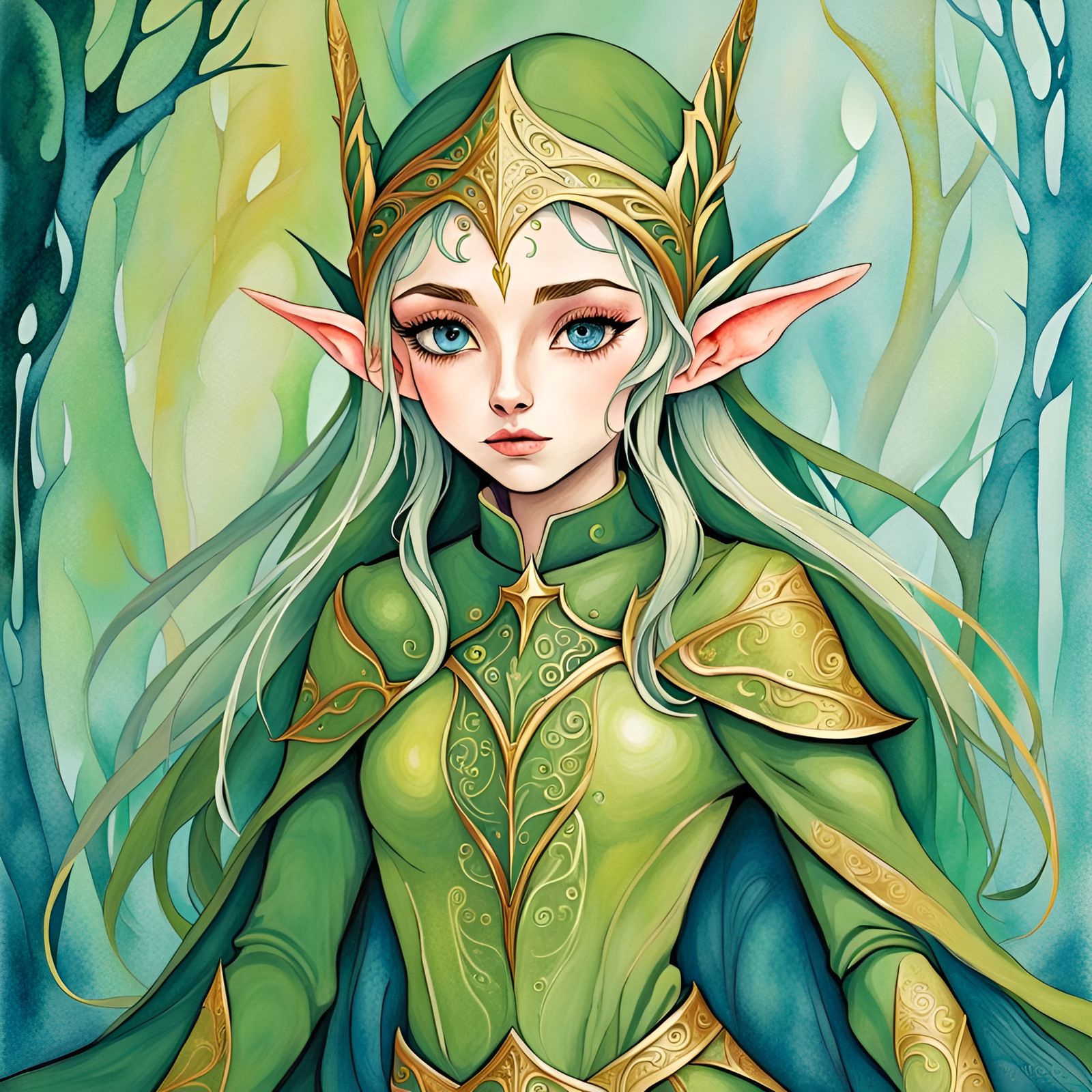 Abstract Elven Princess Portrait in Complementary Colors