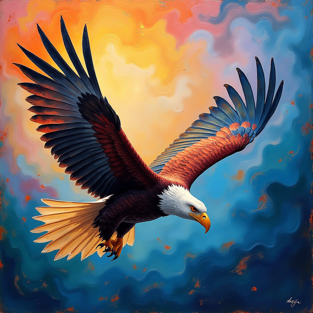 Eagle Soaring in Expressionist Neo-Impressionist Style