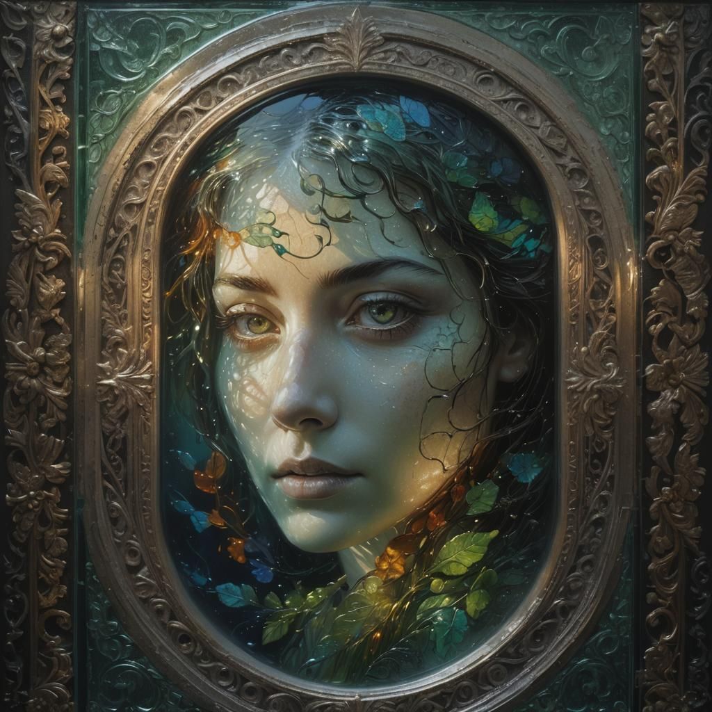 Etched Glass Painting with Filigree Border