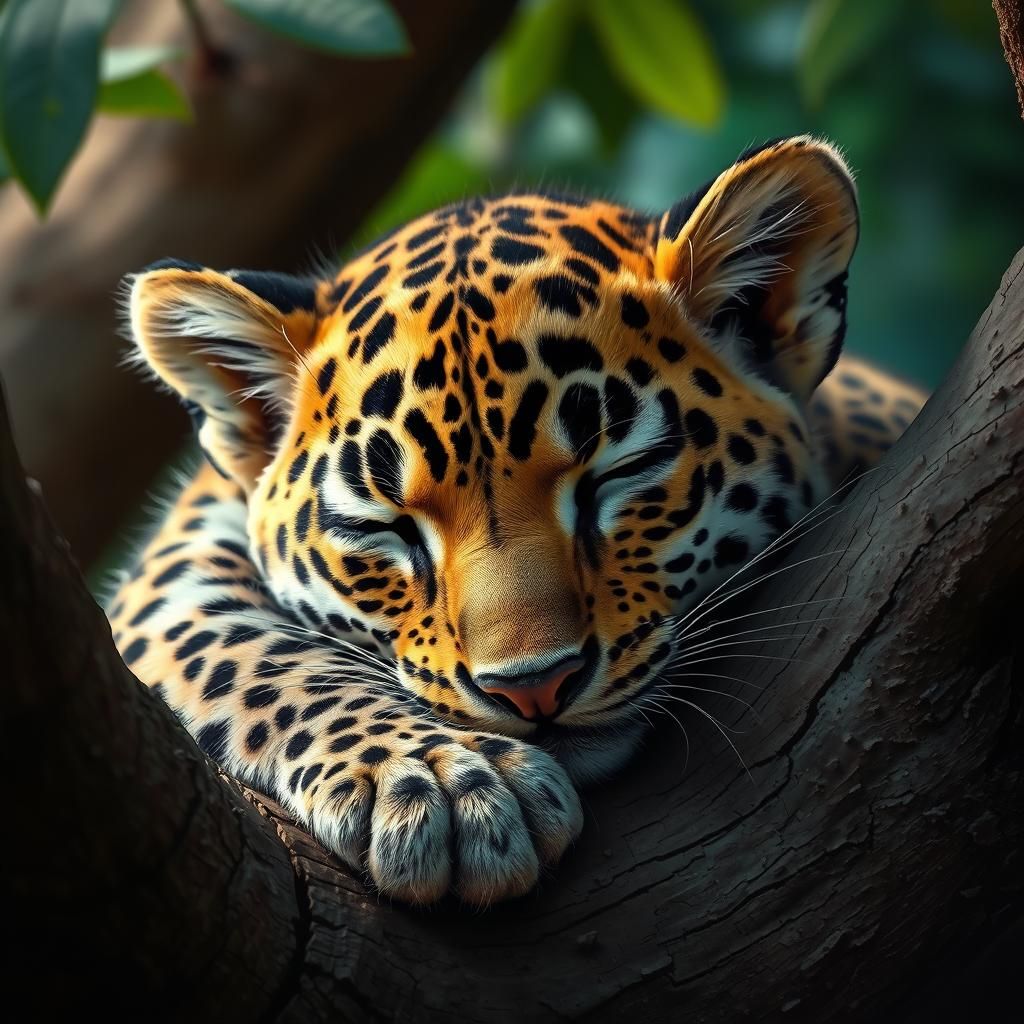 Baby Leopard Sleeping: Hyperrealistic Splash Art
