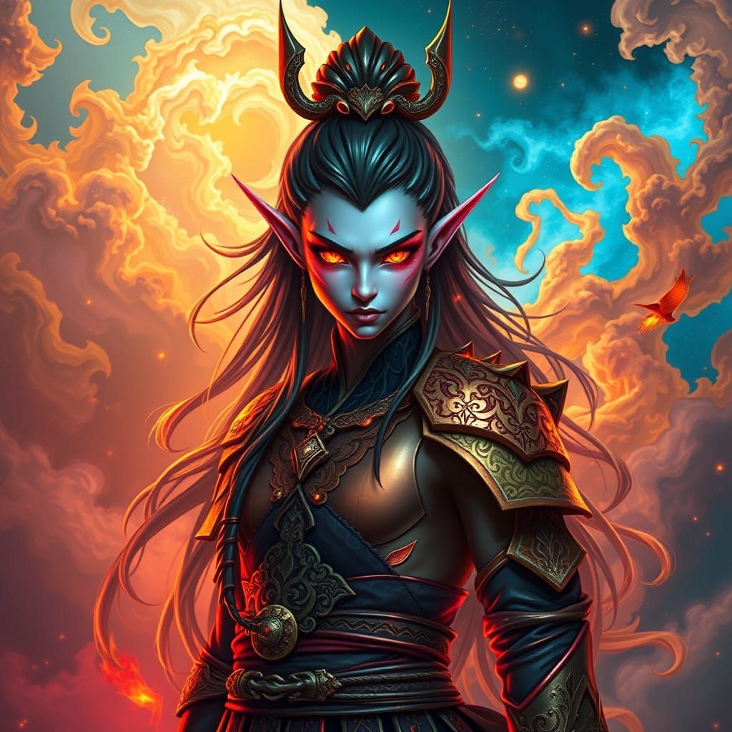 Majestic Androgynous Elf Samurai with Elemental Aura