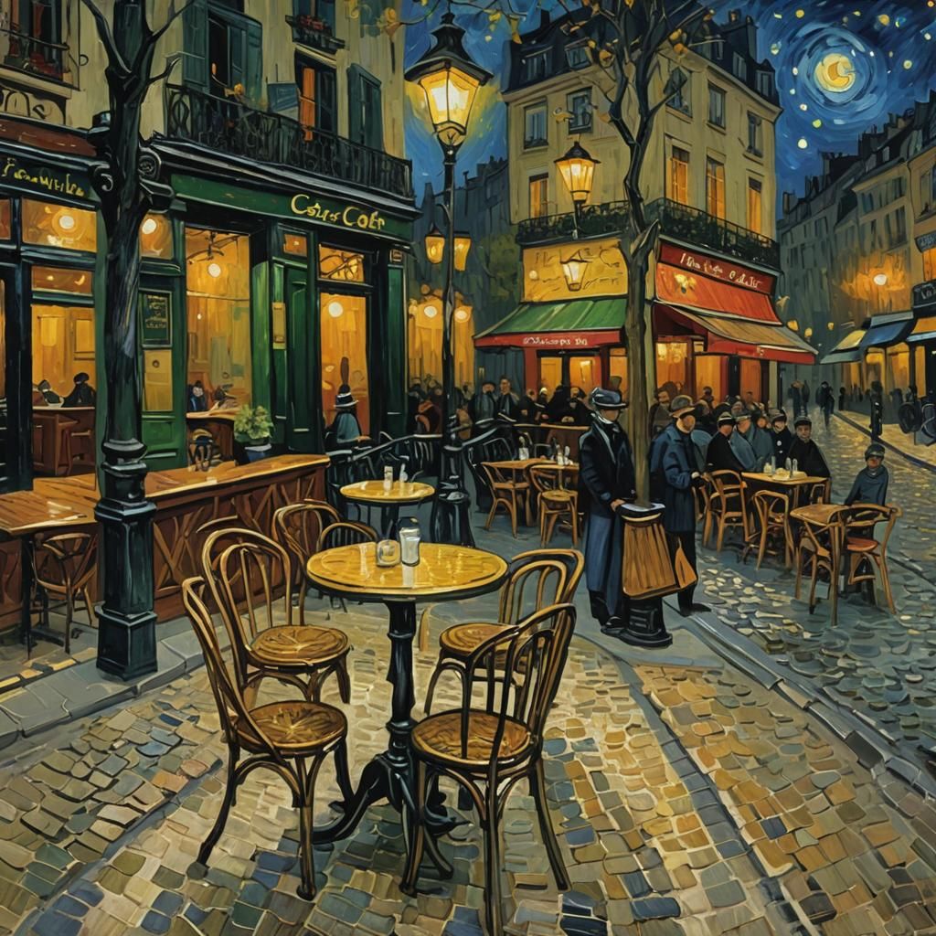 Paris Cafe at Night as Impasto Painting