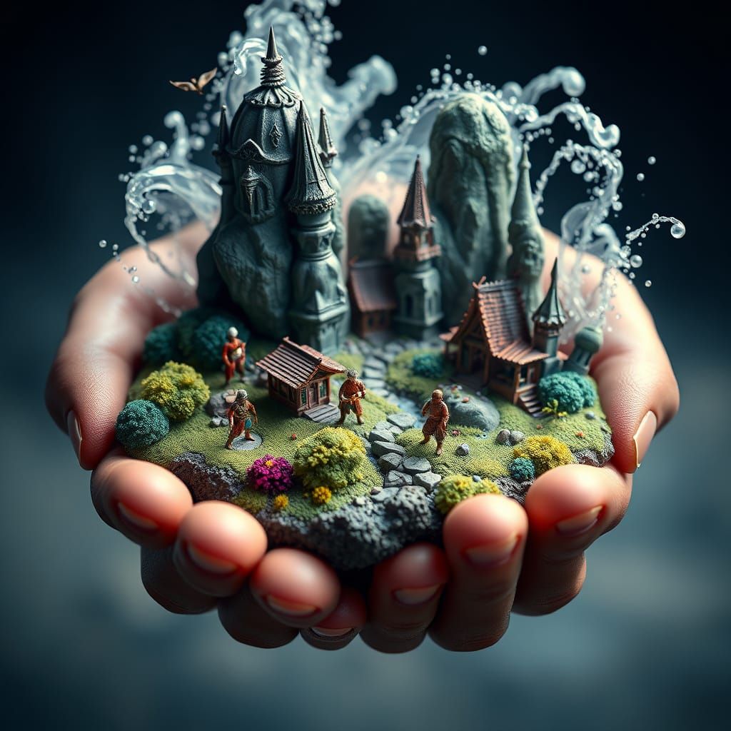 Miniature World Held in Human Hands