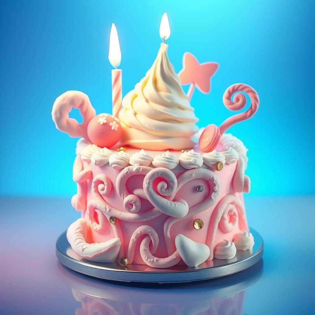 Pastel Marshmallowpunk Birthday Cake with Whimsical Metallic...
