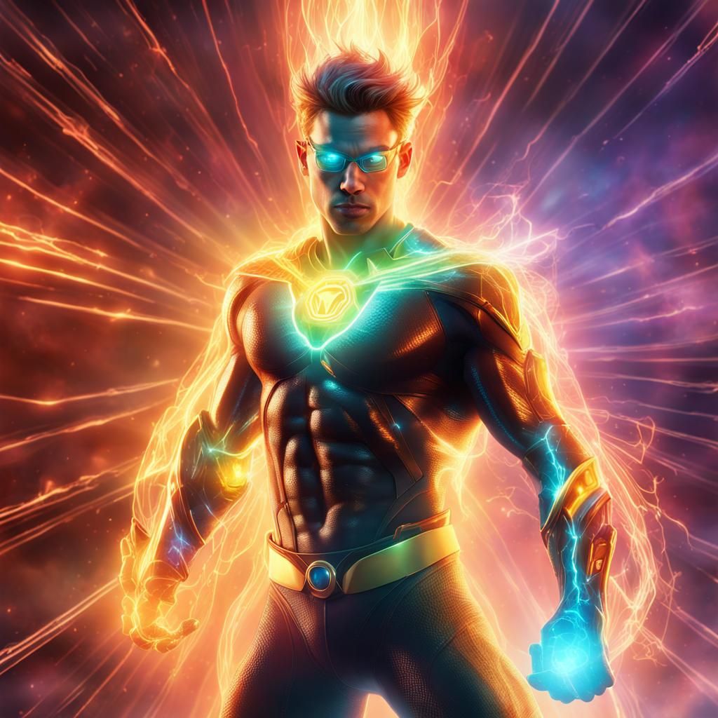 Electrifying Translucent Superhero Comic Book Cover Art