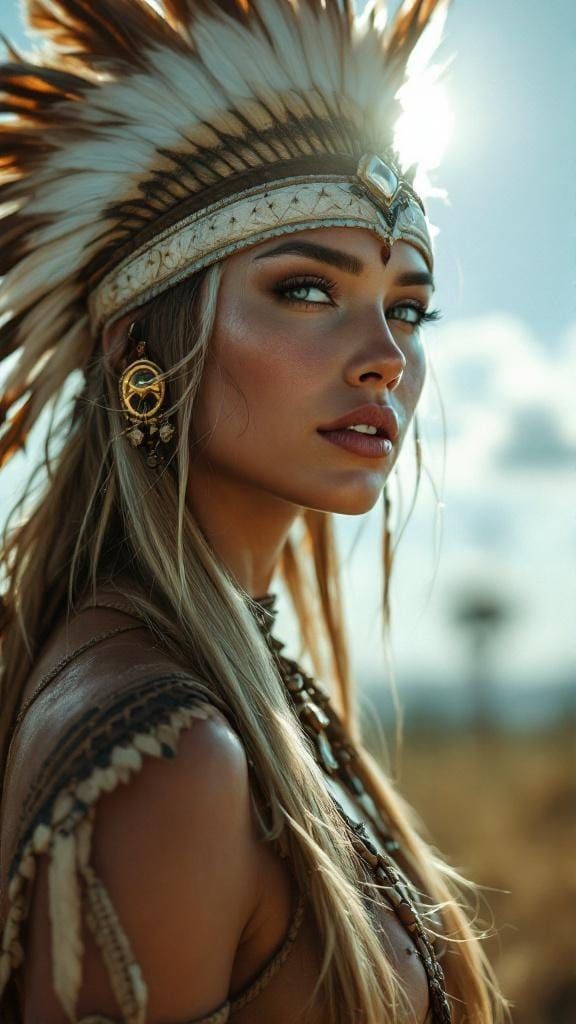 Native American Warrioress in Sunlight