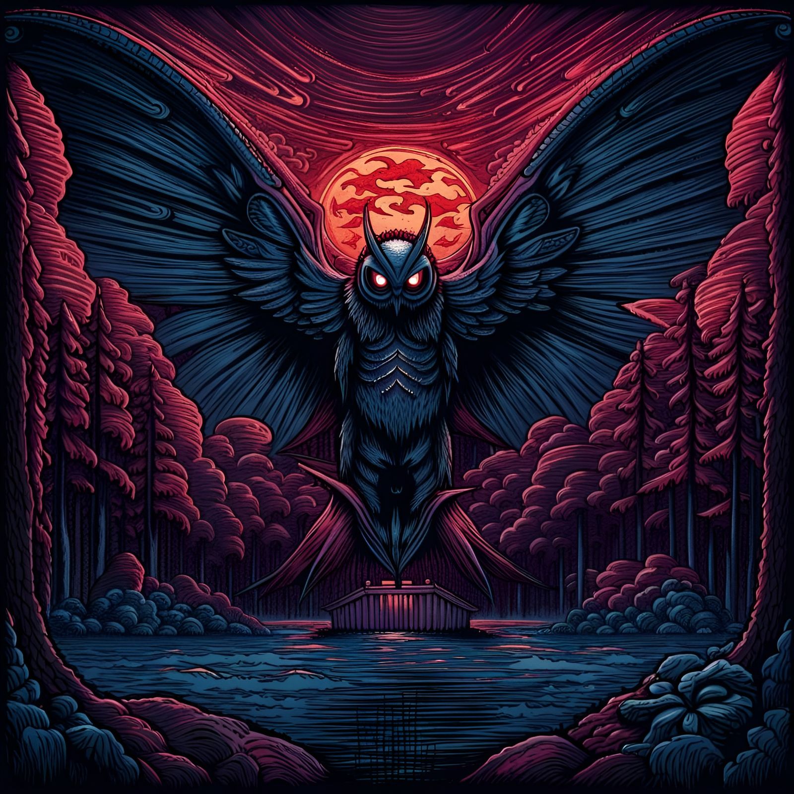 Eerie Mothman Illustration in Graphic Style