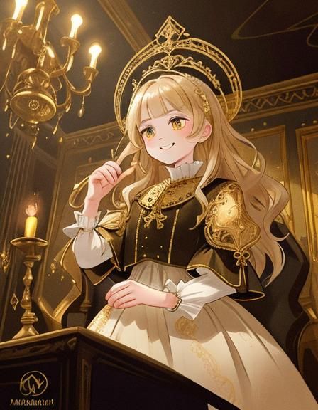 Opulent Renaissance Woman in Gold and White Dress