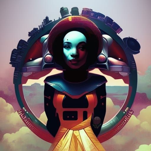 Afrofuturist Goddess Astronauts in Oilpunk Style