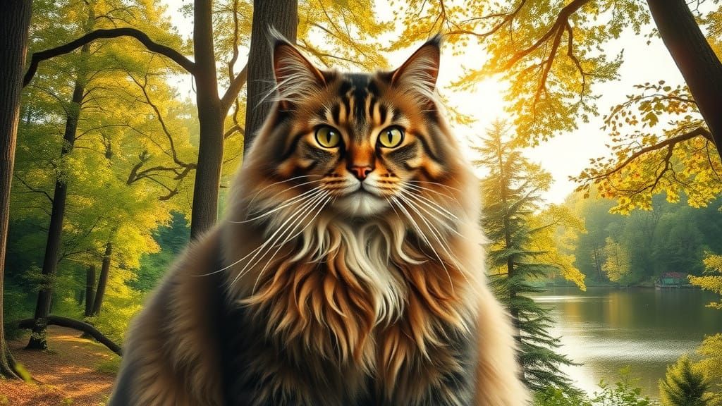 Regal Maine Coon Cat in a Verdant Landscape