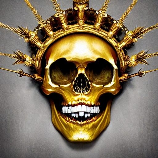 Gold Skull with Fangs and Crown of Blades