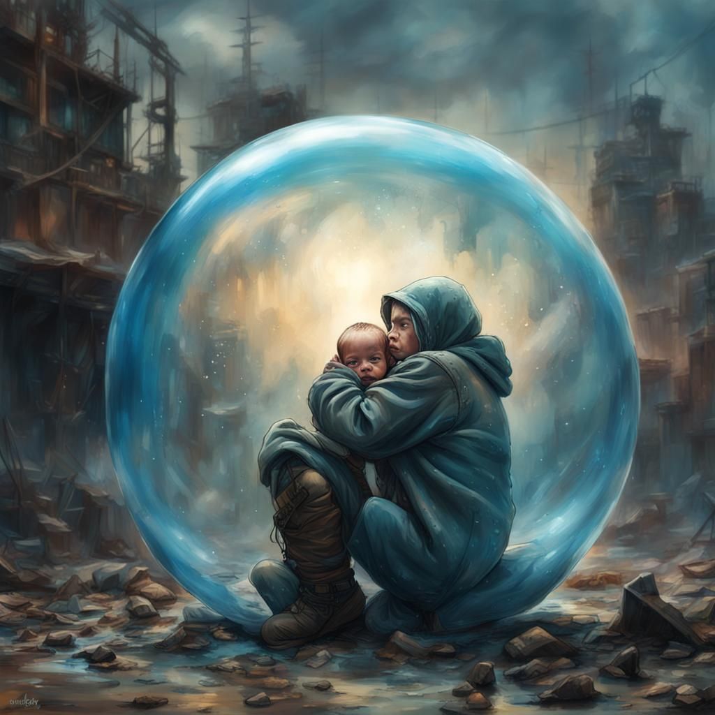 Newborn in Blue Bubble: Post-Apocalyptic World