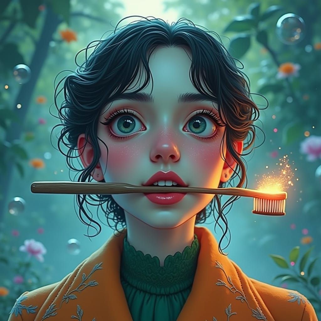 Whimsical Woman Lost in Enchanted Realm