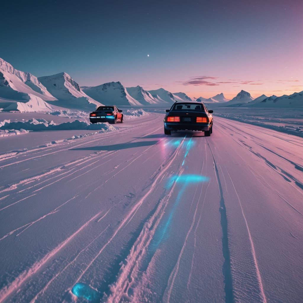 Synthwave Racing on Icy Antarctica Track