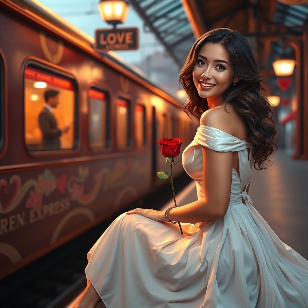 Mystical Love Express Railway Station Scene in Whimsical Sty...