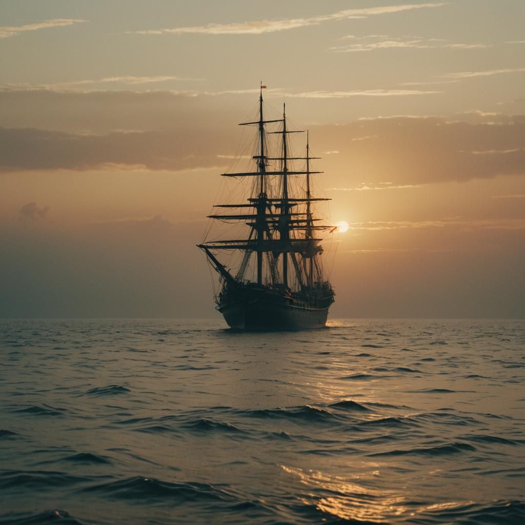 Majestic Ship Sails to Golden Horizon