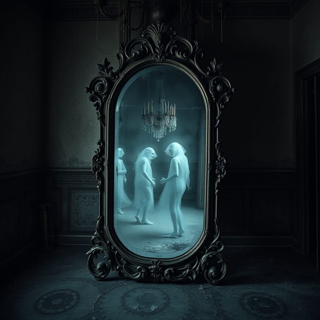 Ghostly Reflections in Ancient Gothic Mirror