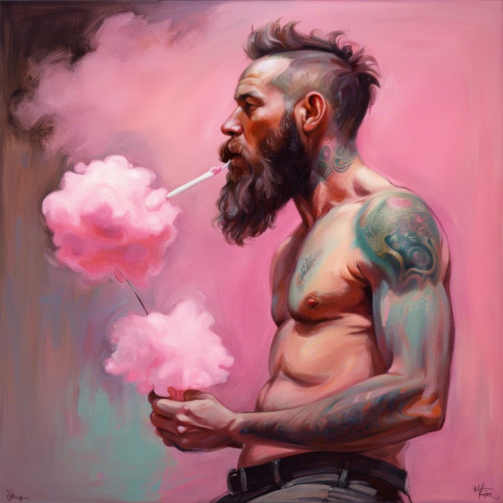 Tattooed Man with Cotton Candy: Street Art Style