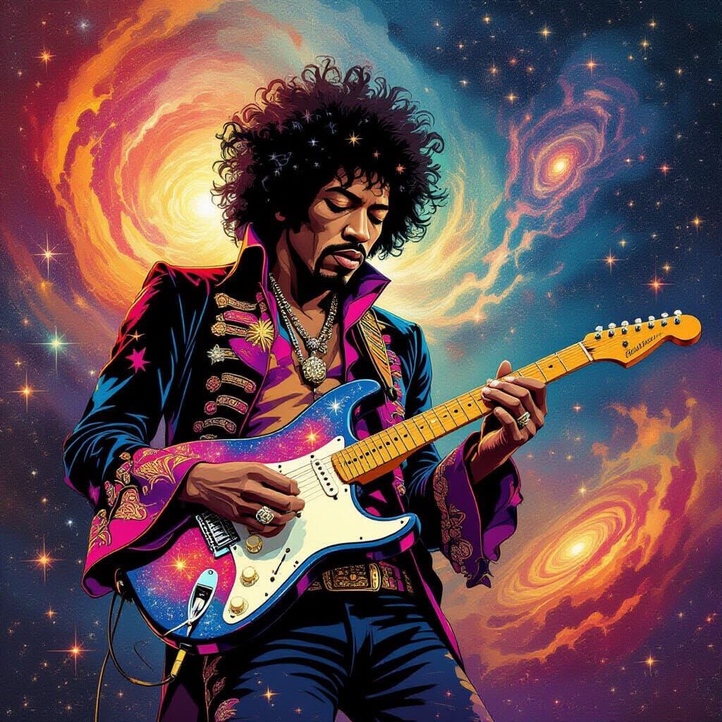 Jimi Hendrix Cosmic Entity Playing Stardust Guitar