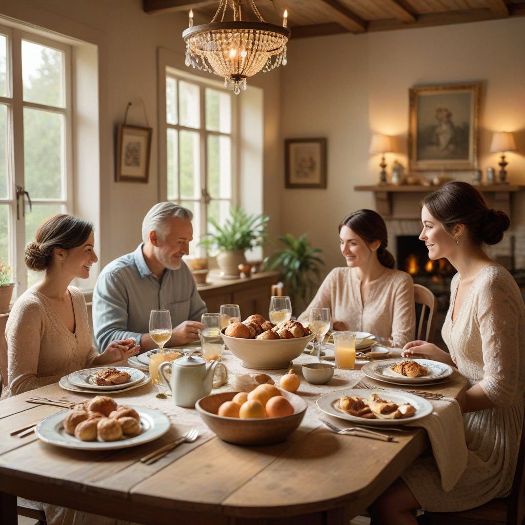 Warm Family Gathering in Whimsical Watercolor Style