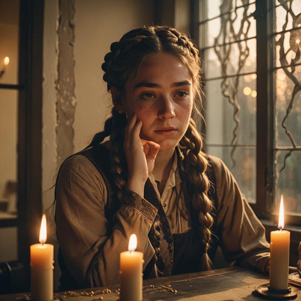 Girl Lighting Candles in Golden Hour Light