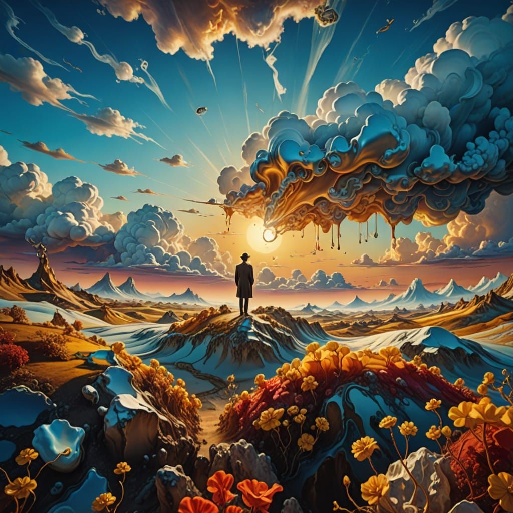 Surreal Landscape with Melting Objects in Dali Style