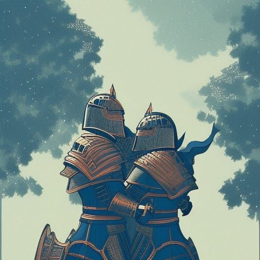 Armored Knights Embrace in Fantasy Palace