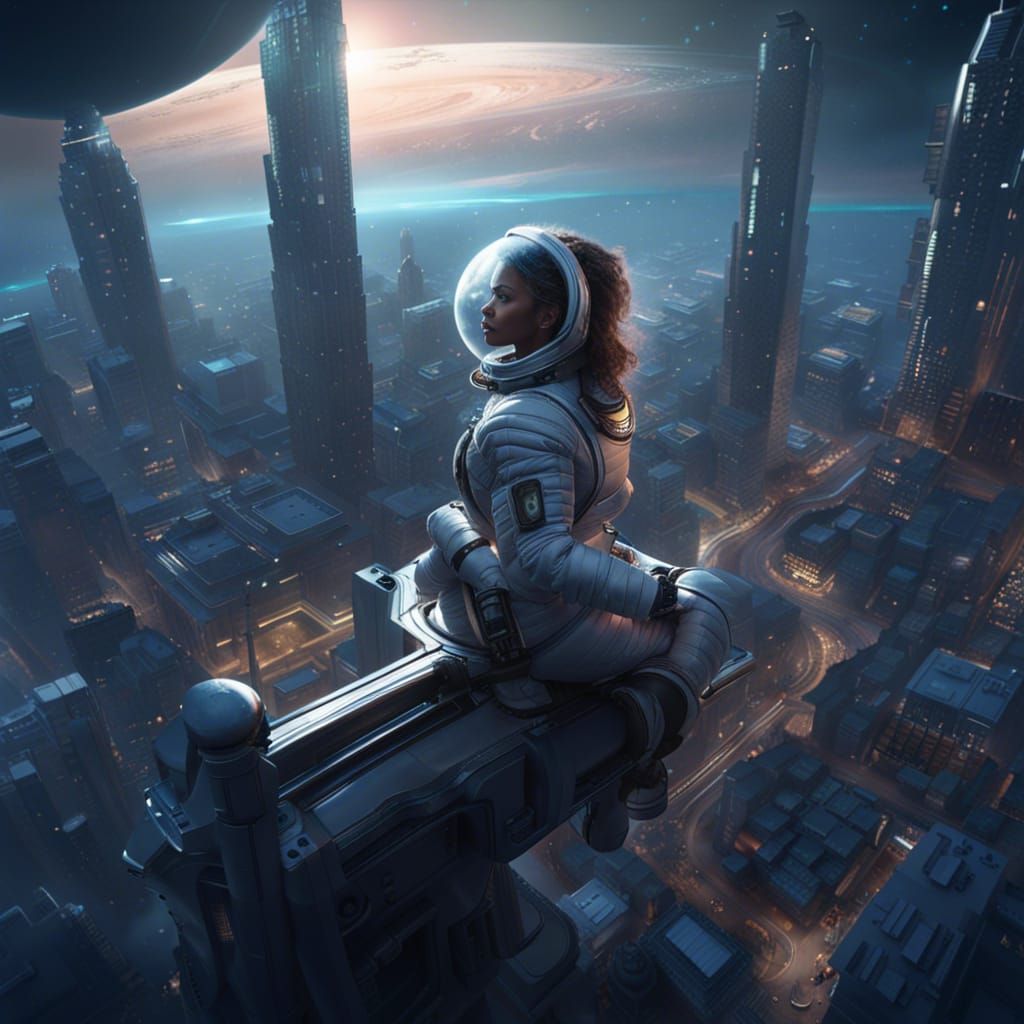 Astronaut in Cloud City: Dark Fantasy Concept Art