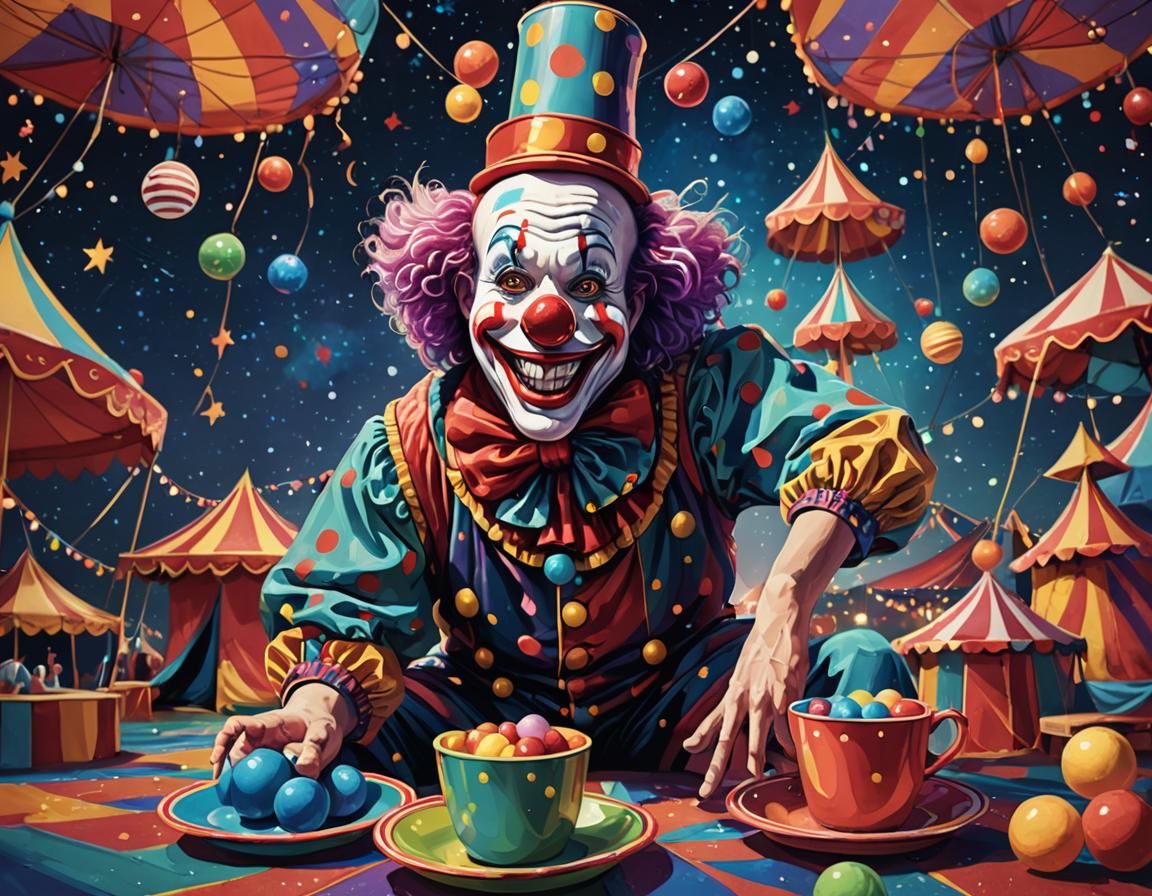 Clown Juggling at Circus Tent in Pop Art Style