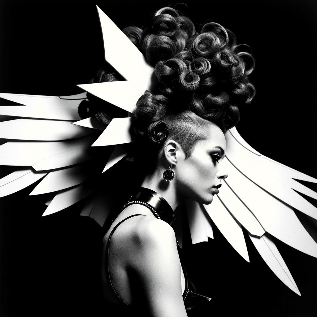 Dada-Inspired Fashion Photograph with Geometric Wings