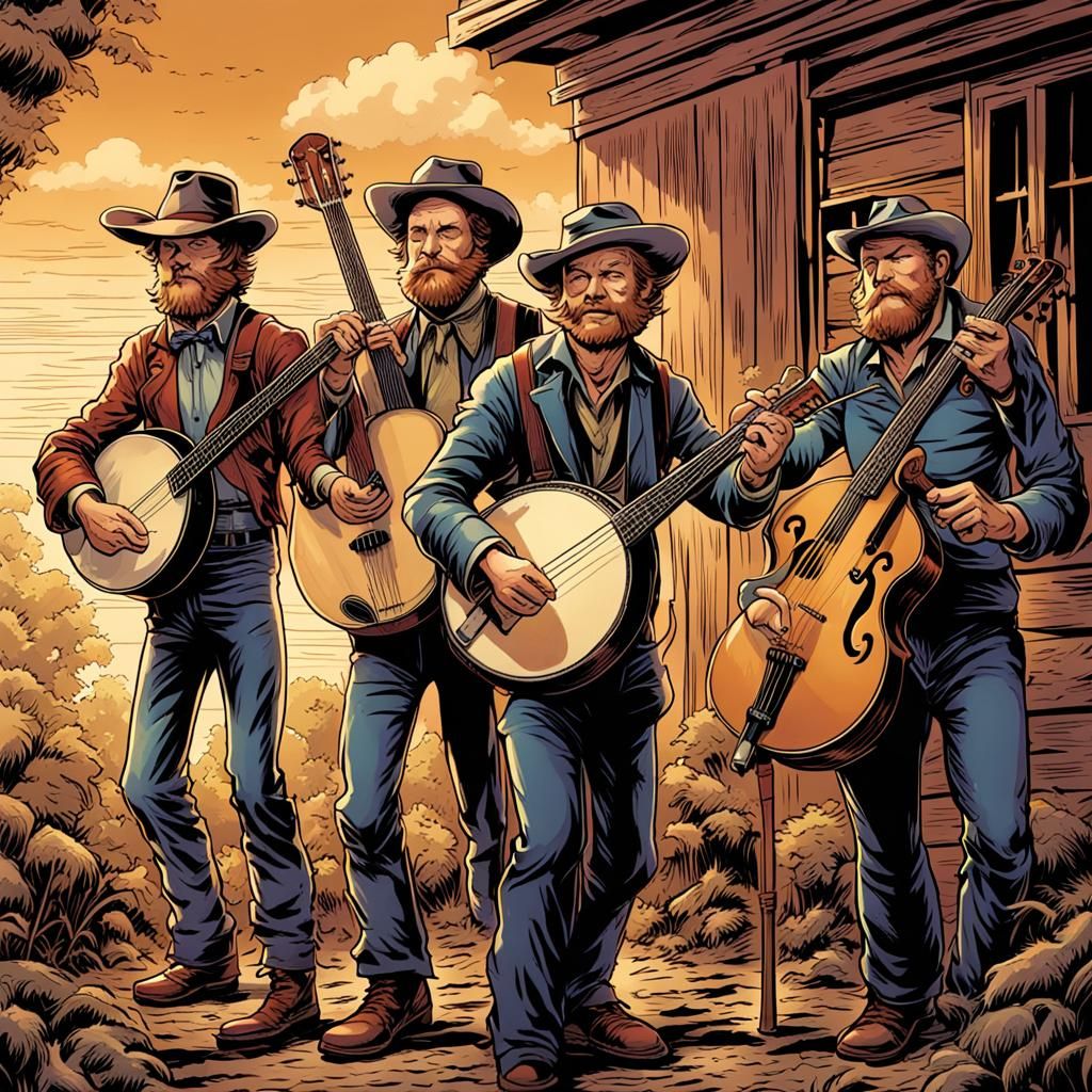 Bluegrass Musicians in Comic Book Art Style