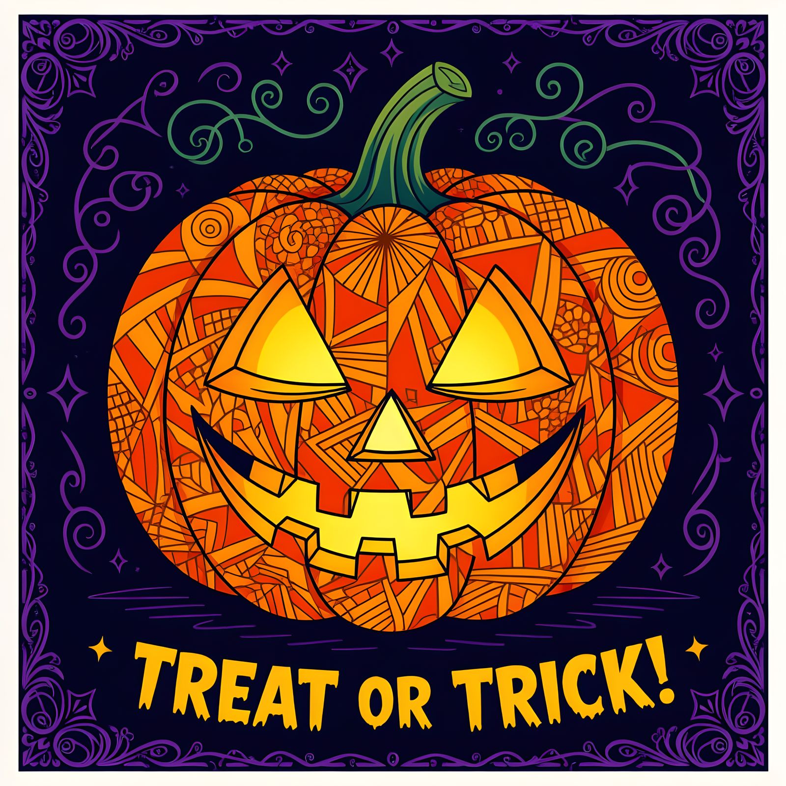 Vibrant Zentangle Halloween Spook Illustration