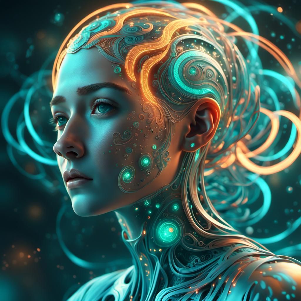 Nostalgic Figure Surrounded by Swirling Memories