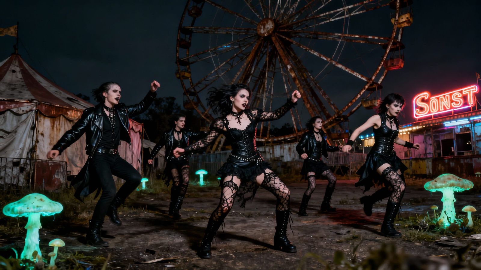 Goths Unleash Surreal Energy on Abandoned Carnival Grounds