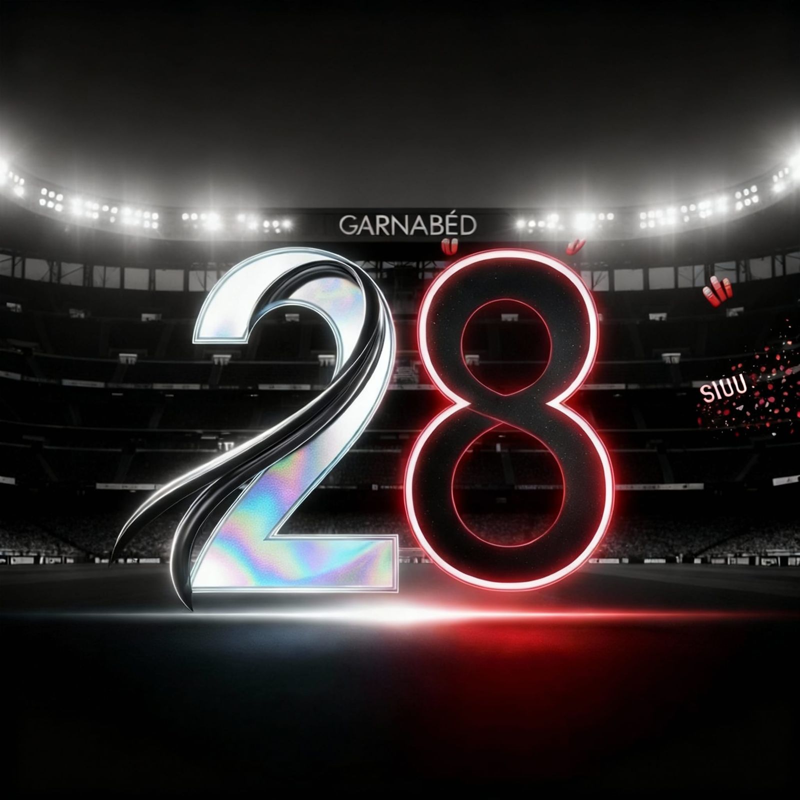 Futuristic '28' with Cristiano Ronaldo Silhouette in Red and...