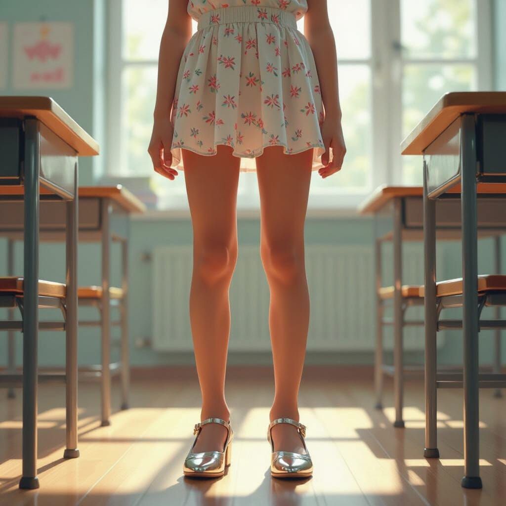 Scolding Girl in Classroom, Hyperrealistic Style