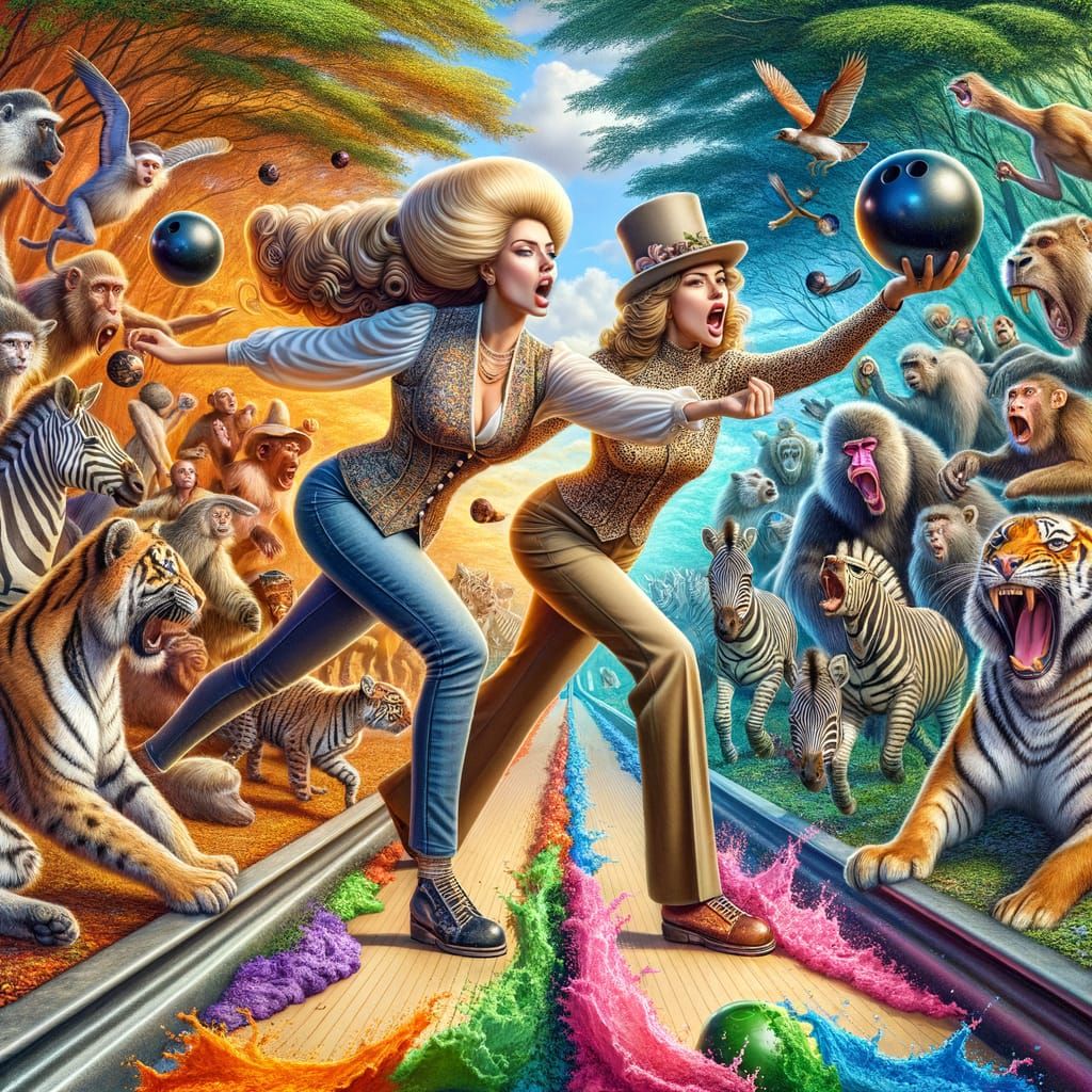 Hyperrealistic Bowling Match in an African Jungle