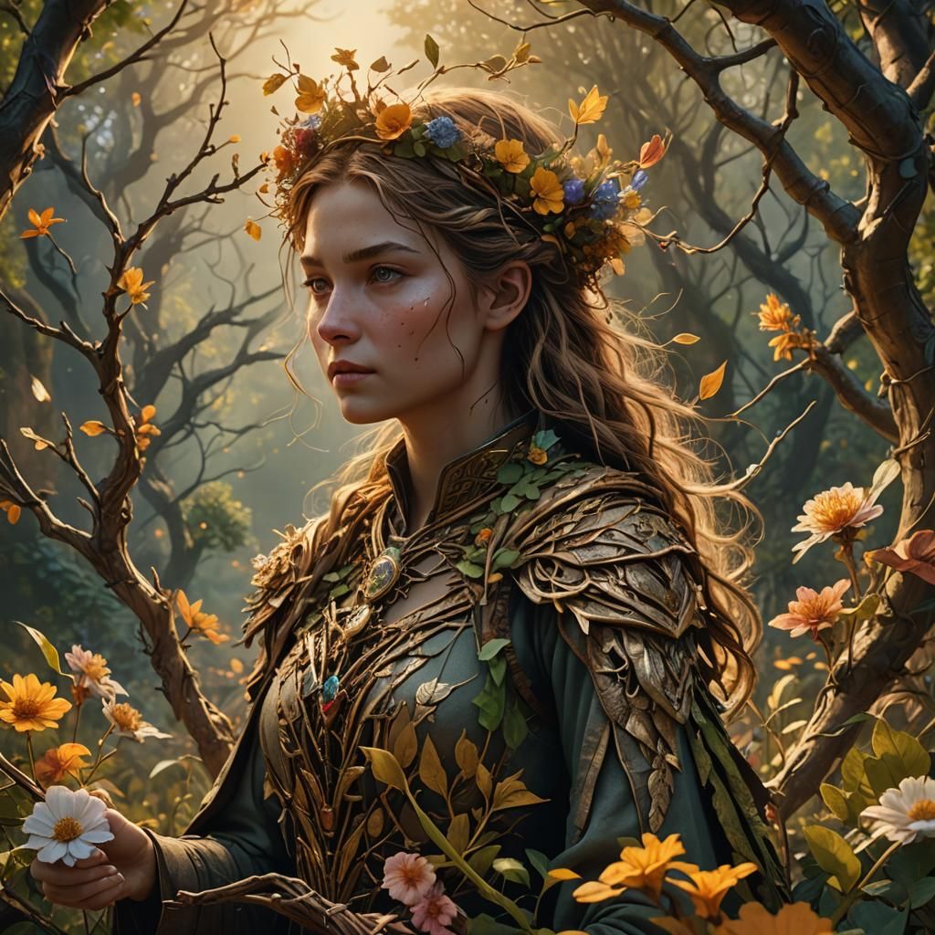 Ethereal Woman Made of Nature, Detailed Matte Painting