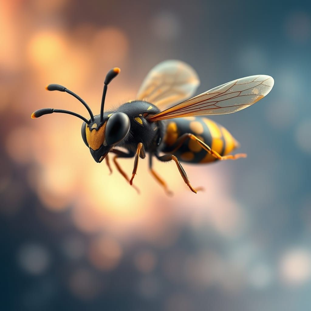 Whimsical 3D Cartoon Wasp in Cosmic Flight