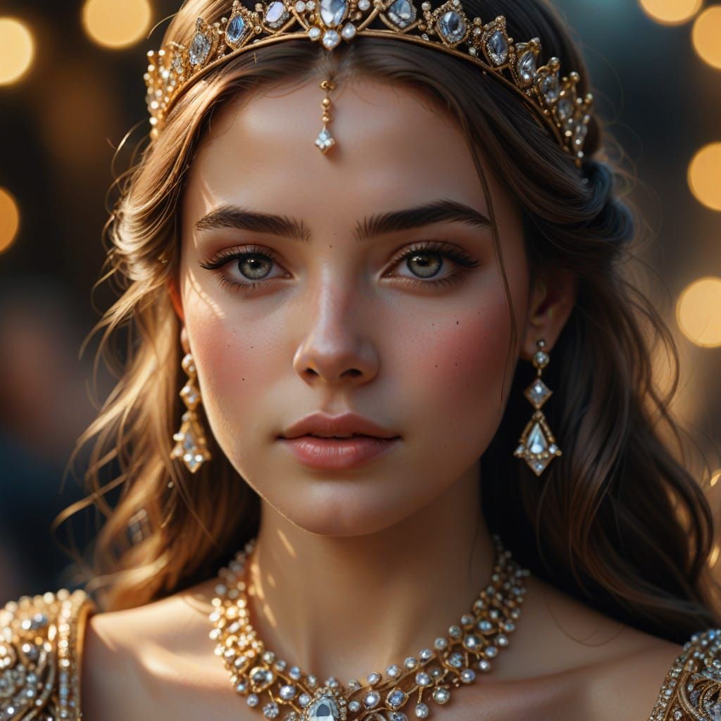 Hyperrealistic Princess Portrait with Sparkling Jewelry