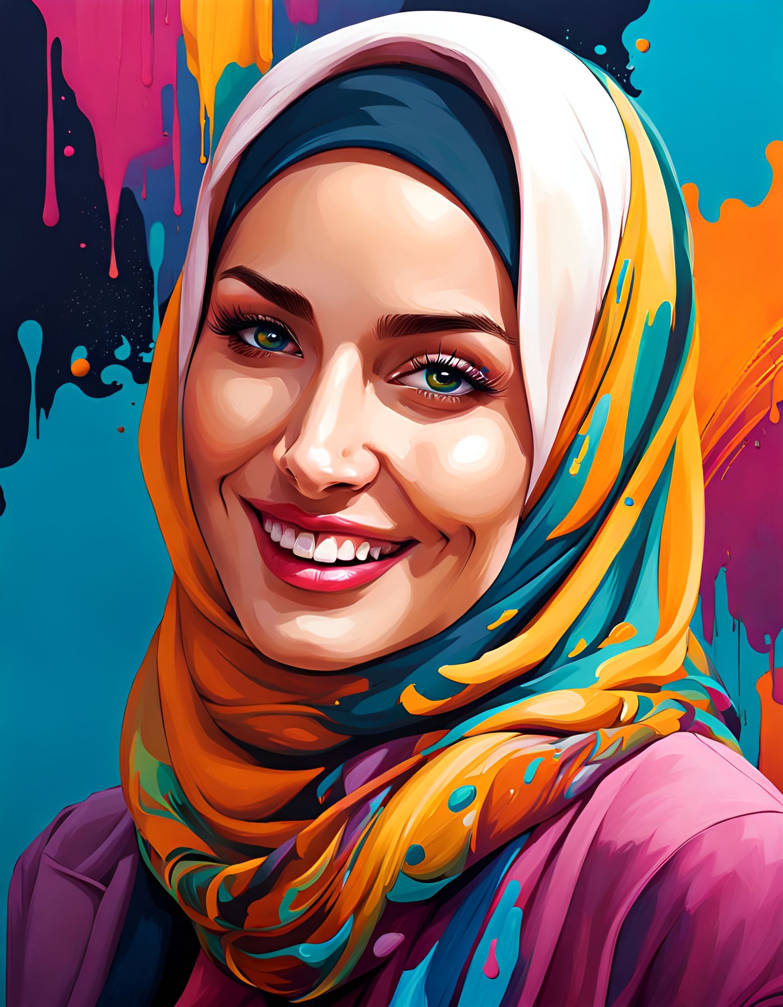 Elegant Hijabi Woman in Colorful Street Art