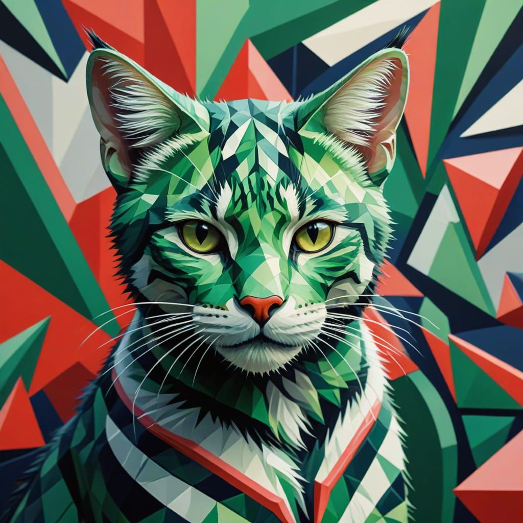 Vibrant Cubist Cat Composed of Watermelon Slices