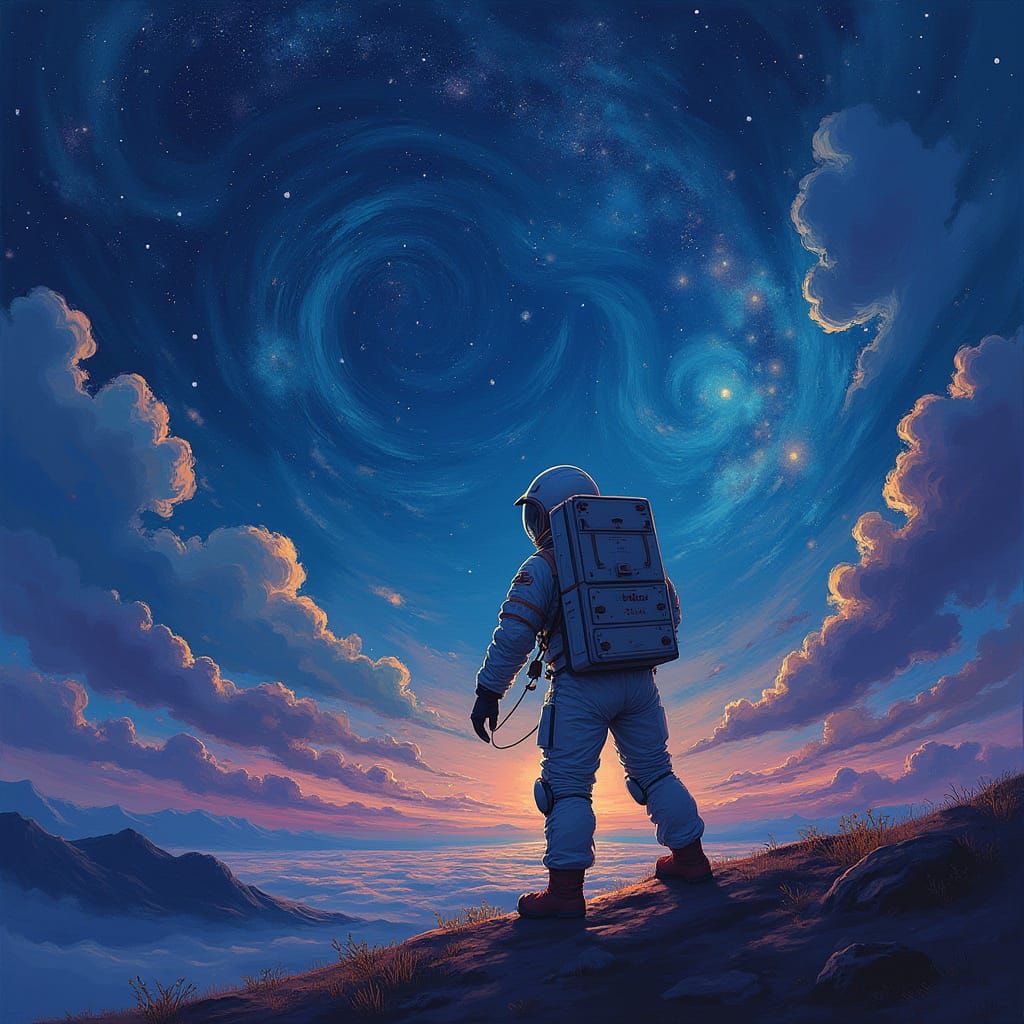 Cosmic Astronaut in Starry Night Galaxy