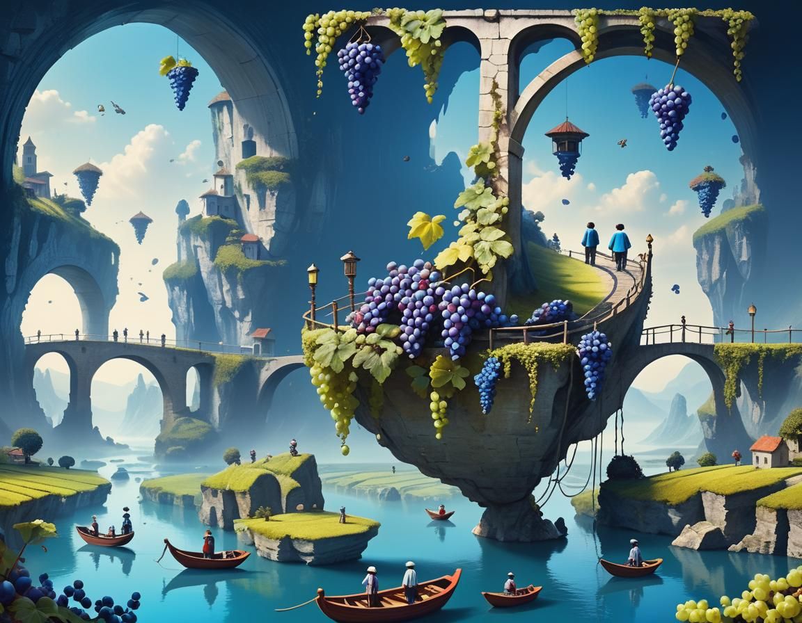 Surreal Landscape with Boats and Blue Grapes
