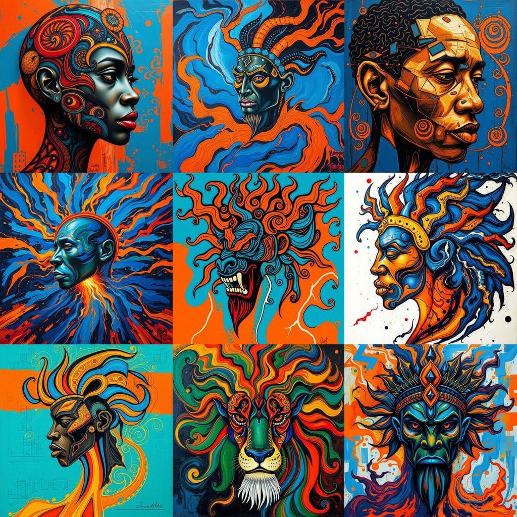 The Head of Amadioha in Vibrant Abstract Art