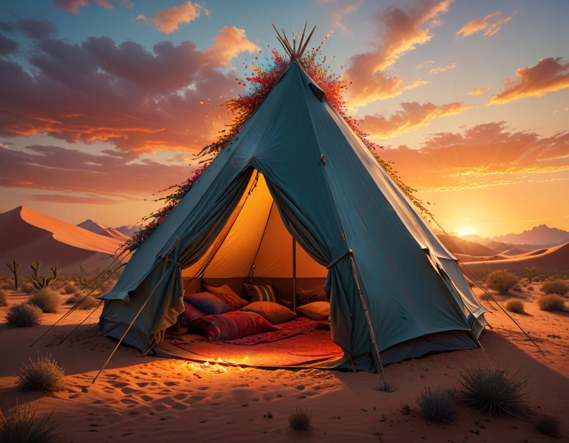 Hyperrealistic Mystery Tent in Desert Concept Art