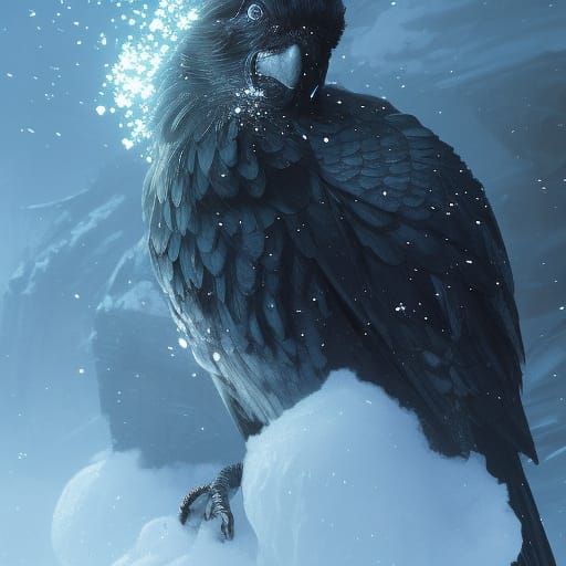 Crystalline Snow Parrot, Dark Fantasy Concept Art