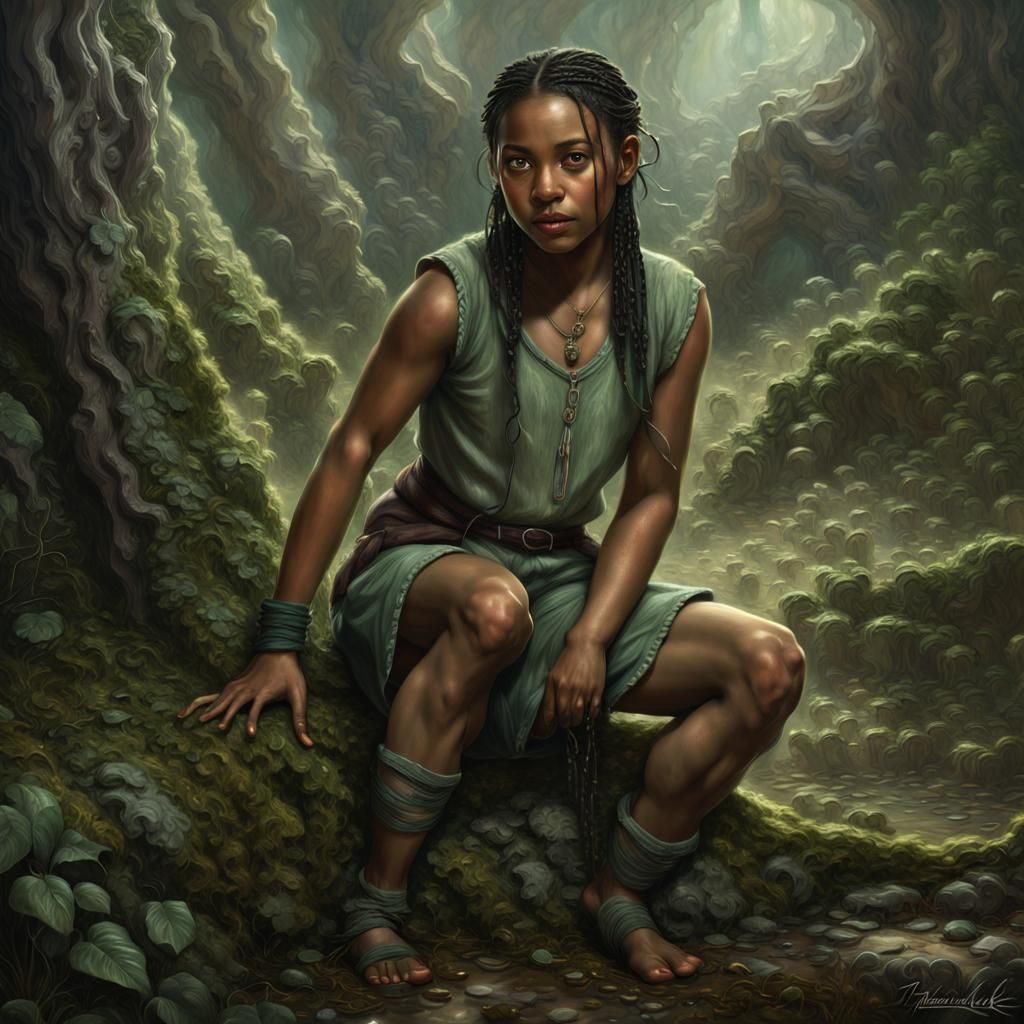 Hyperrealistic Hobbit Woman in Moody, Ethereal Style