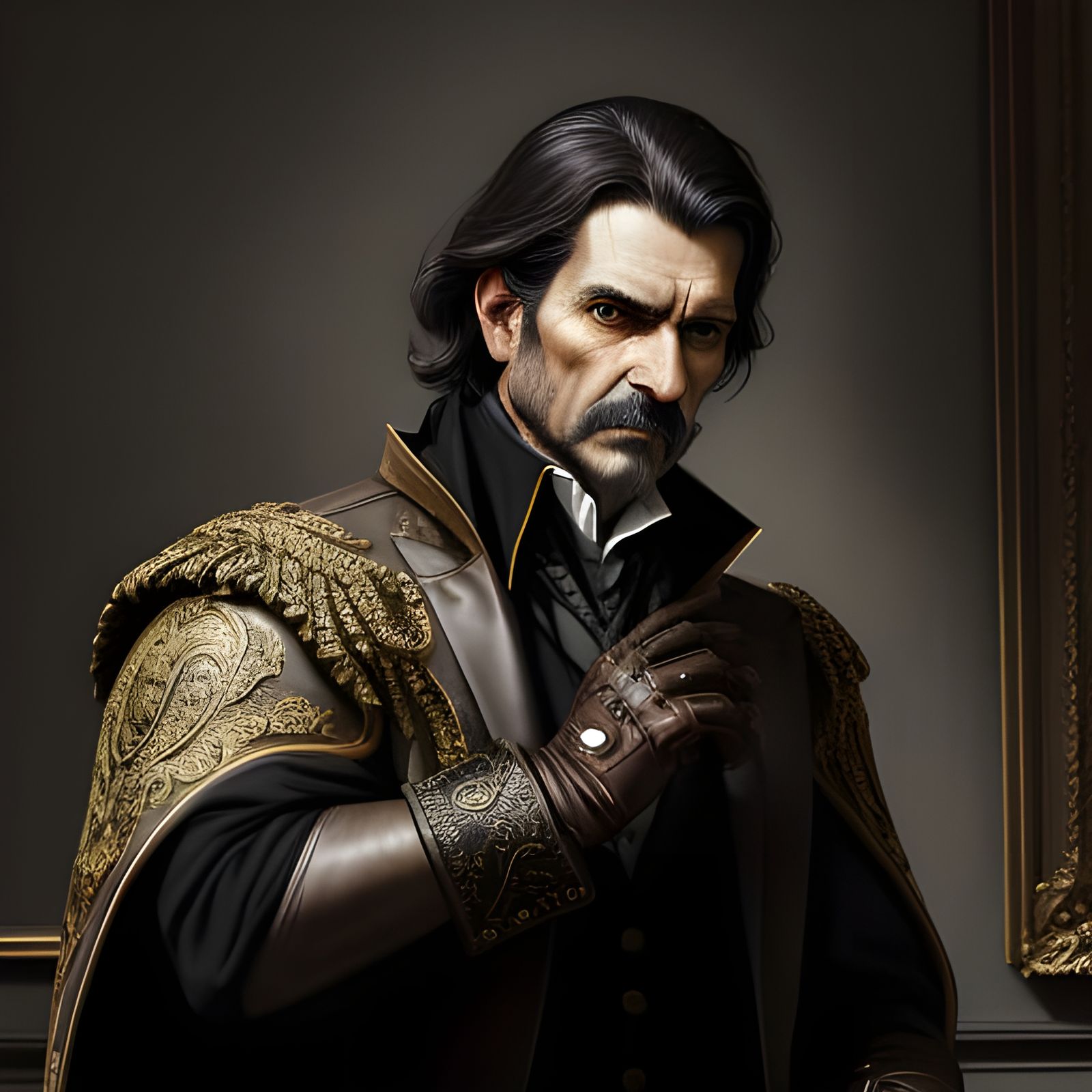 Intimidating Nobleman in Leather Gloves, Dark Brown Hair