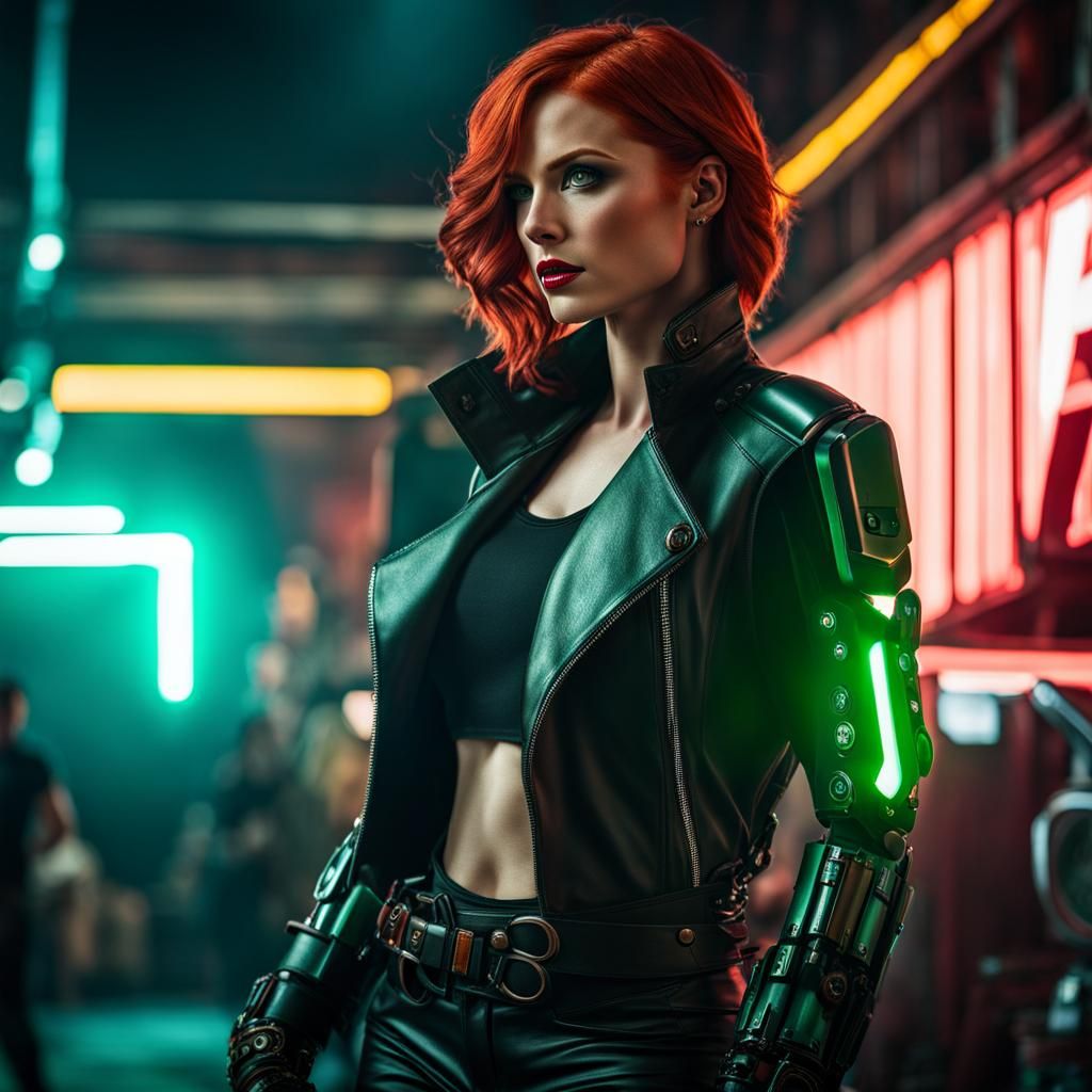 Hyperrealistic Woman with Robotic Arm in HDR